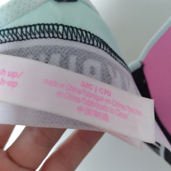 Pink Victoria's Secret Wear Everywhere Light Blue Spell Out Push Up Bra Size 32C - Picture 8 of 12